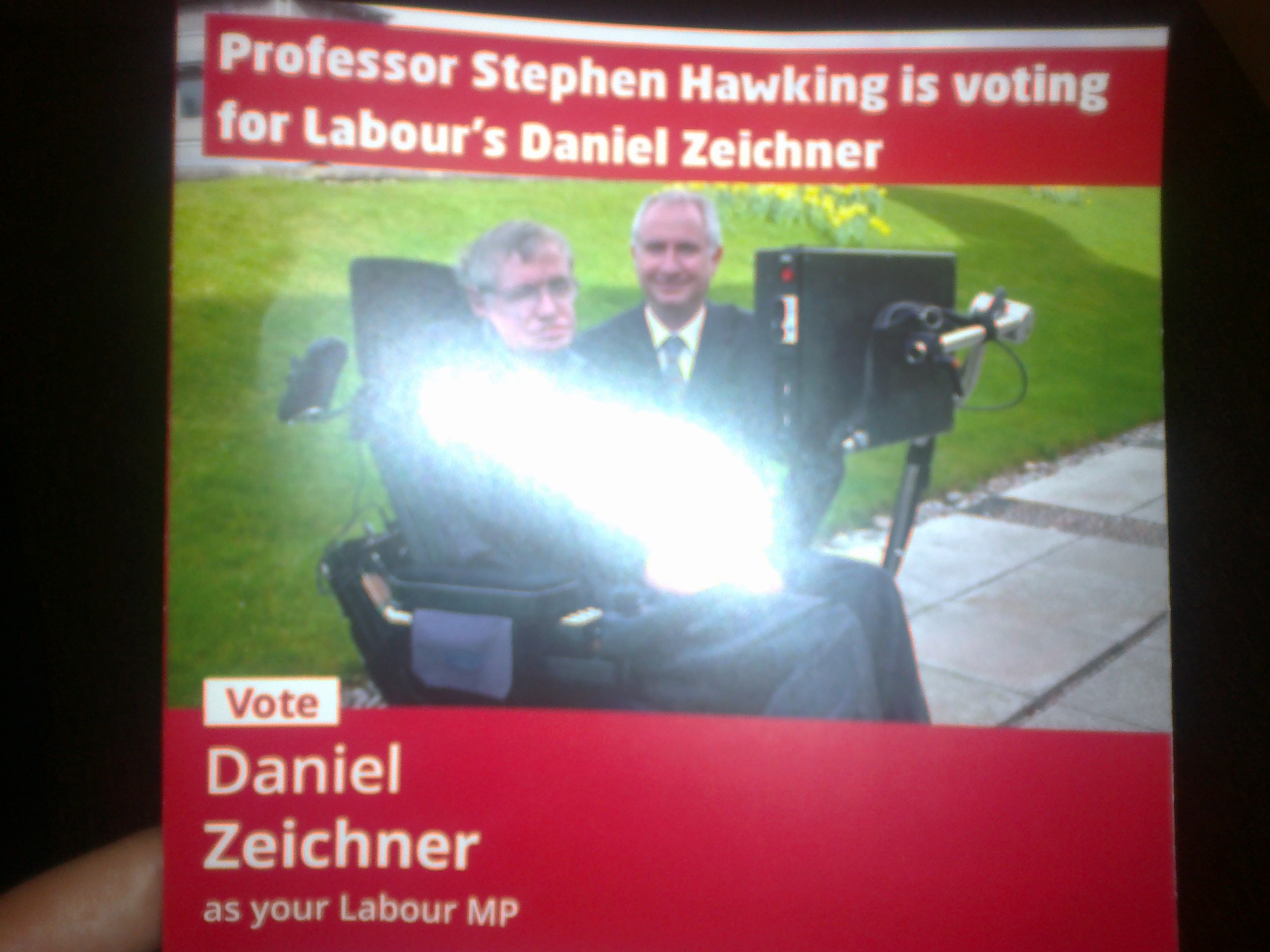 Professor Stephen Hawking is voting for Daniel Zeichner
